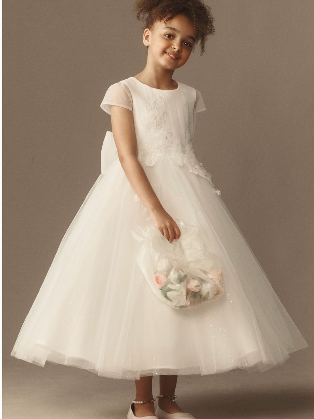 Ivory Tulle Flower Girl Dress with Bow Back Anthropology